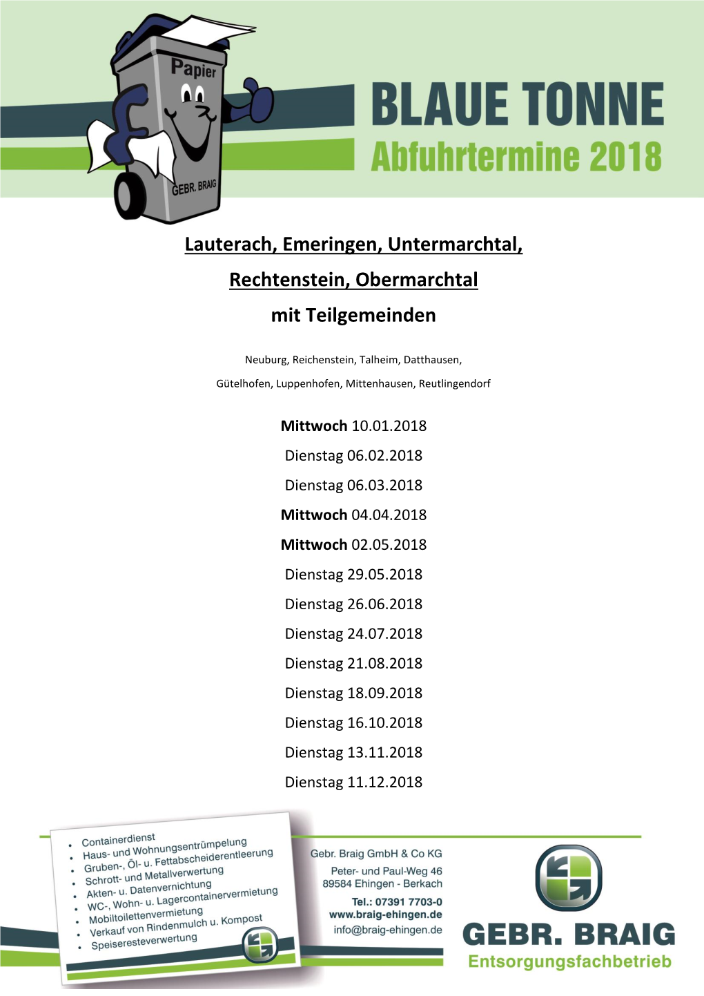 Lauterach, Emeringen, Untermarchtal, Rechtenstein, Obermarchtal Mit Teilgemeinden