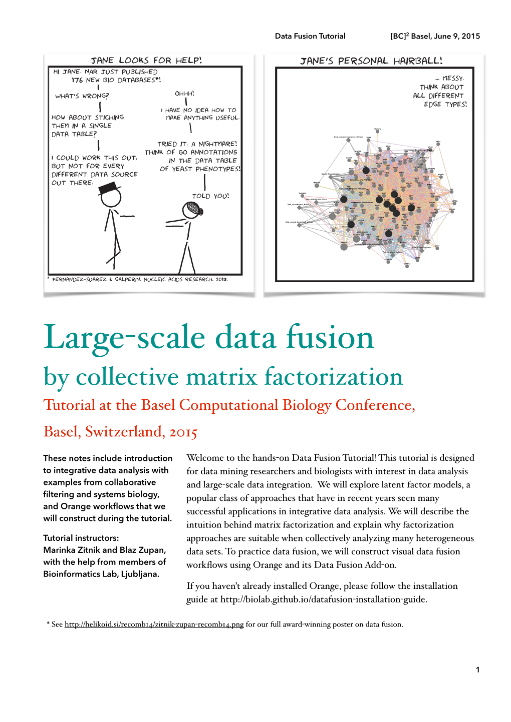 Large-Scale Data Fusion by Collective Matrix Factorization Tutorial at the Basel Computational Biology Conference, Basel, Switzerland, 2015