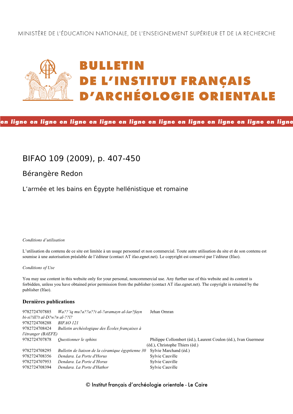 Bulletin De L'institut Français D'archéologie Orientale