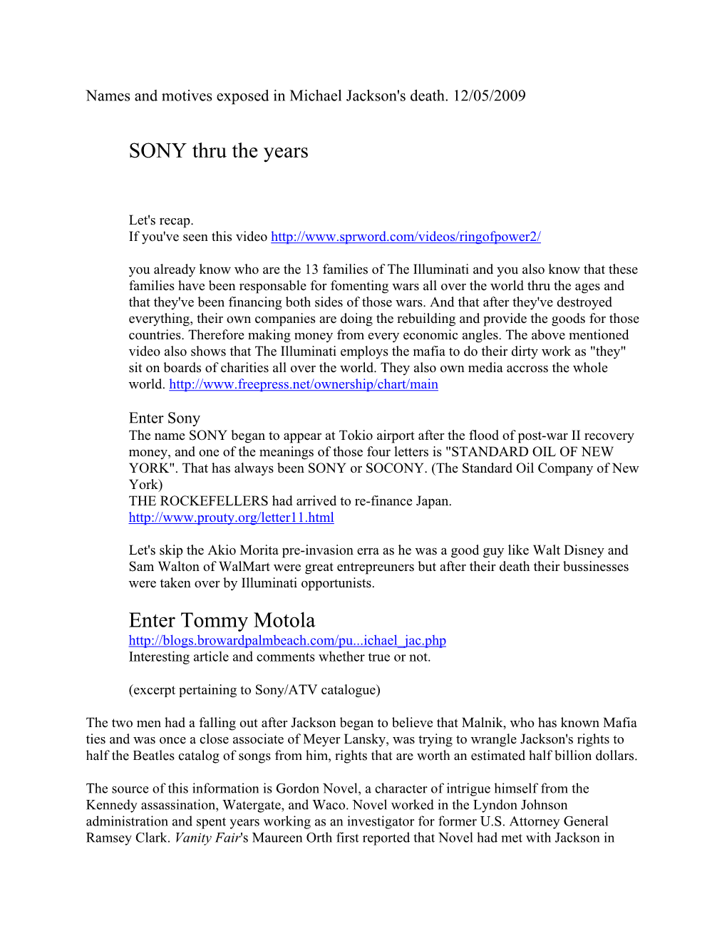 SONY Thru the Years Enter Tommy Motola