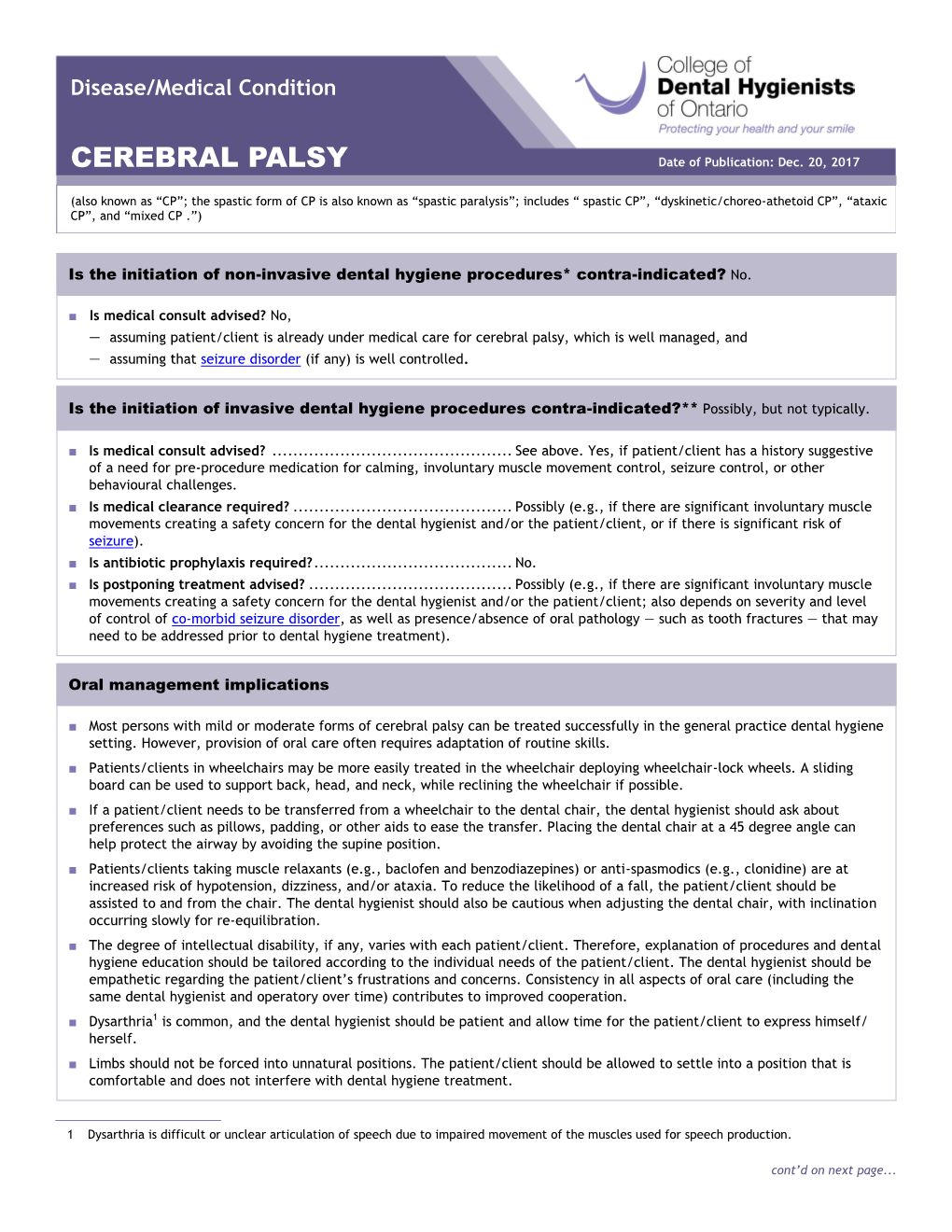 CEREBRAL PALSY Date of Publication: Dec