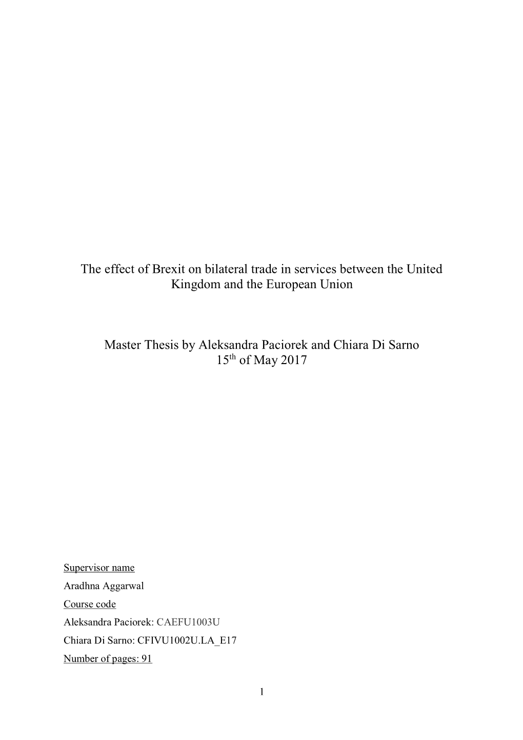 The Effect of Brexit on Bilateral Trade in Services Between the United Kingdom and the European Union