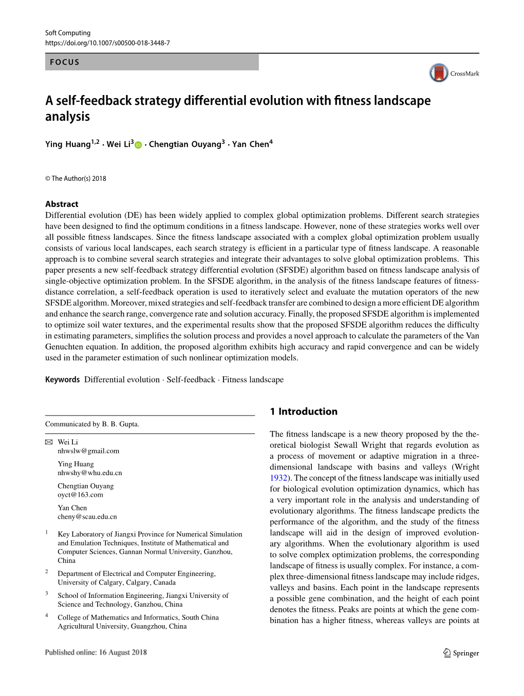 A Self-Feedback Strategy Differential Evolution with Fitness Landscape