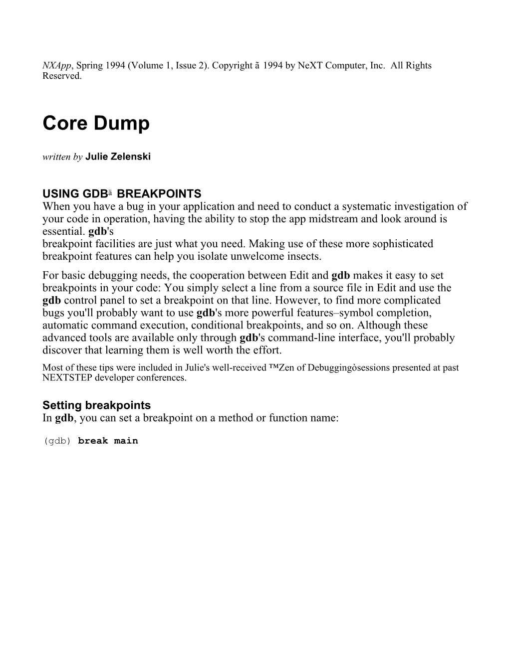 Core Dump Written by Julie Zelenski