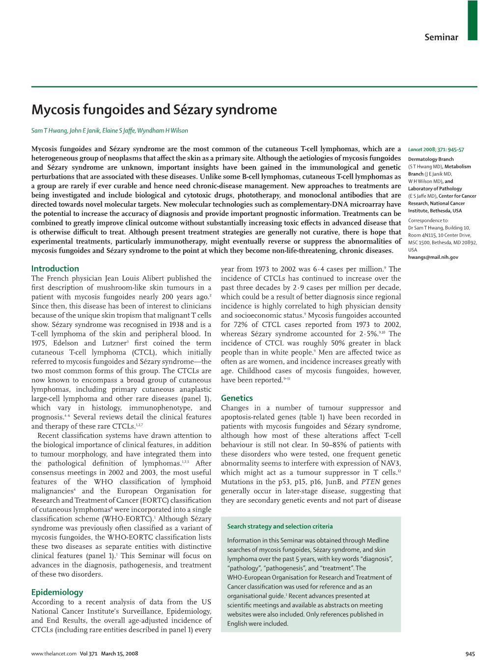 Mycosis Fungoides and Sézary Syndrome