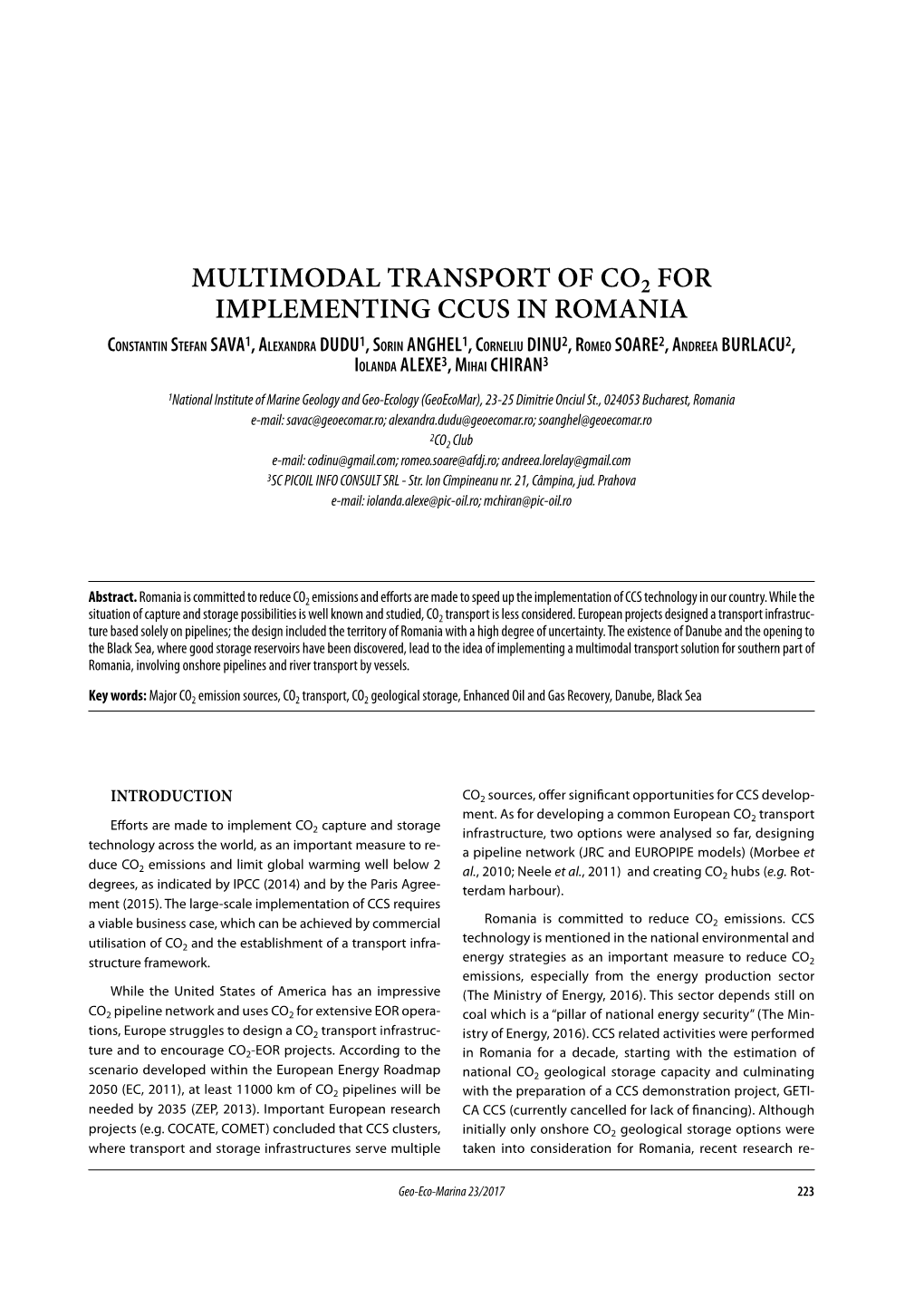 Multimodal Transport of Co2 for Implementing Ccus In