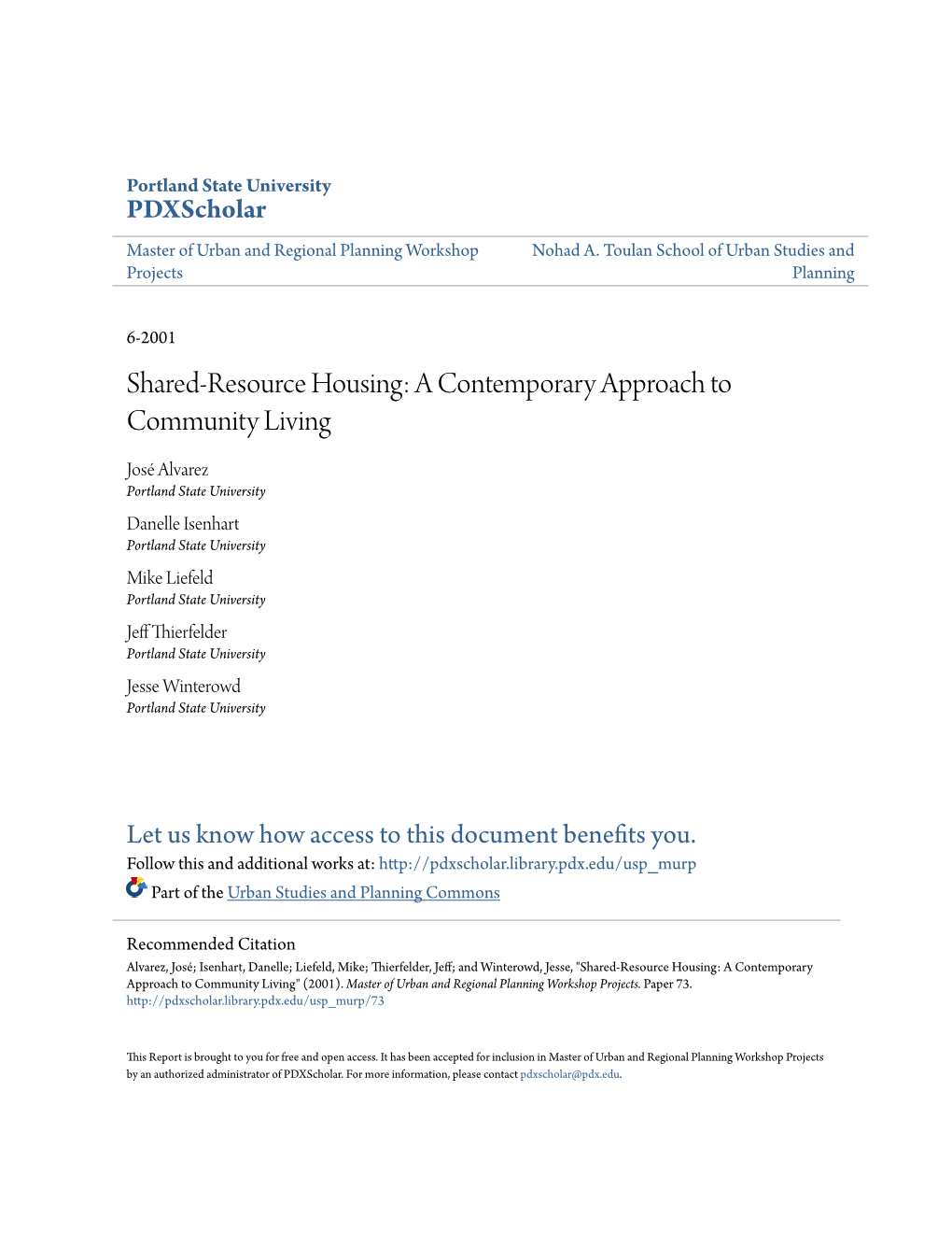 Shared-Resource Housing: a Contemporary Approach to Community Living