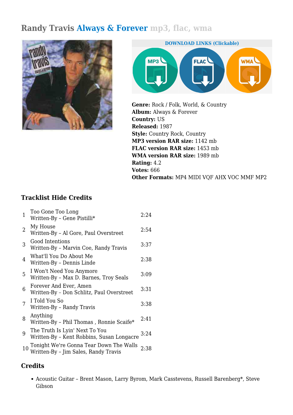 Randy Travis Always & Forever Mp3, Flac