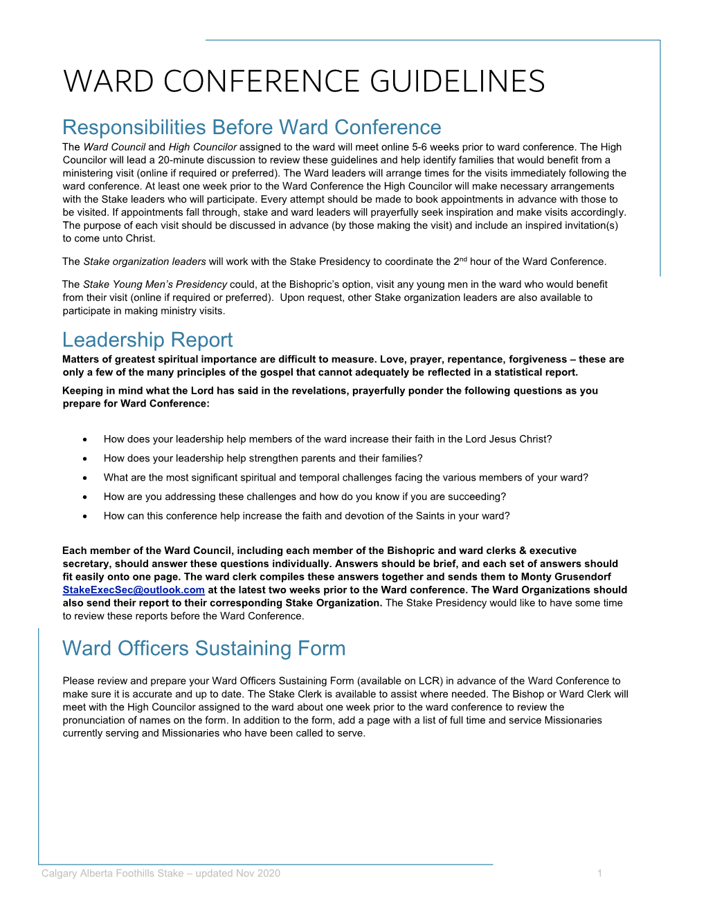 Ward Conference Guidelines