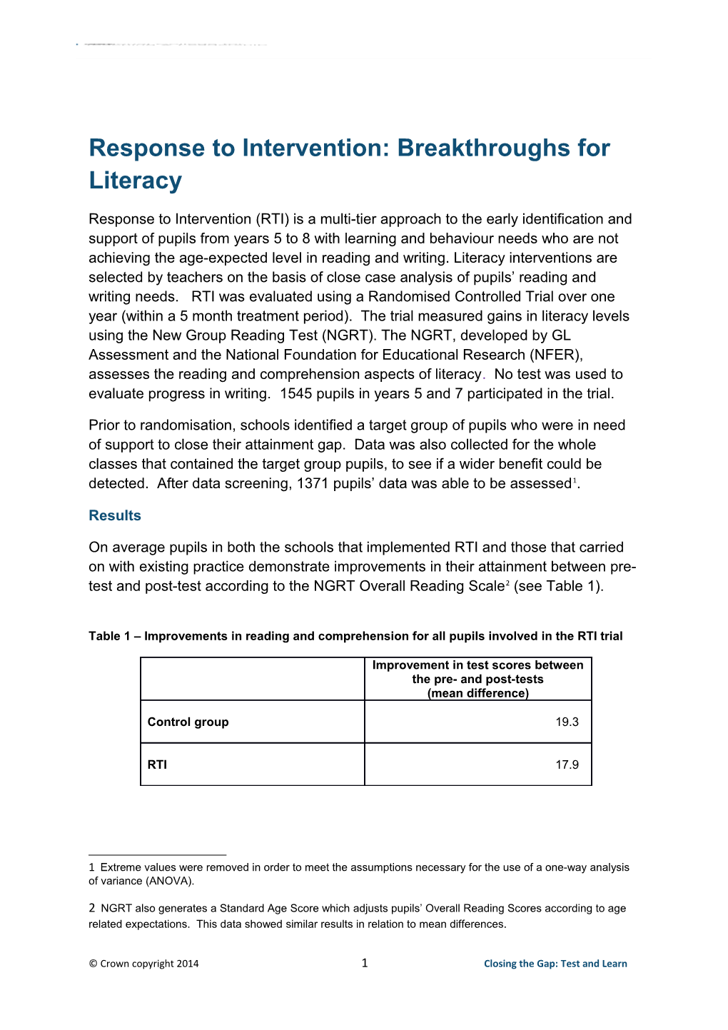 Response to Intervention: Breakthroughs for Literacy