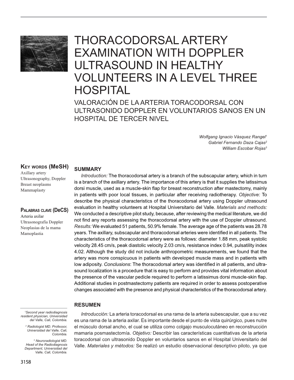 Thoracodorsal Artery Examination with Doppler Ultrasound In