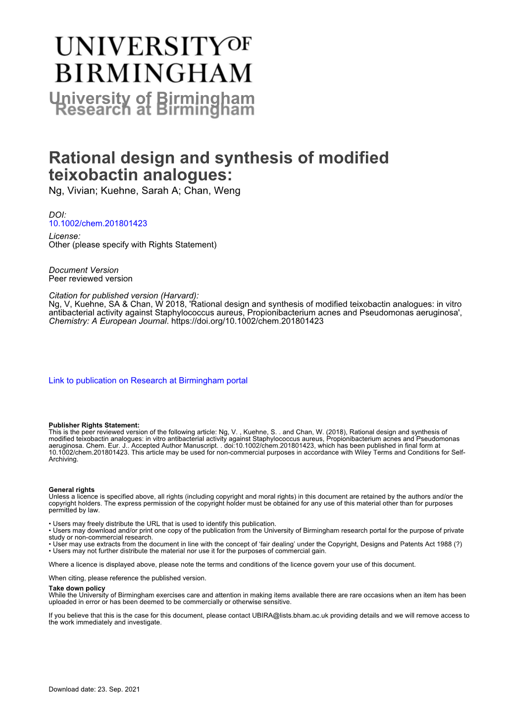 Rational Design and Synthesis of Modified Teixobactin Analogues: In