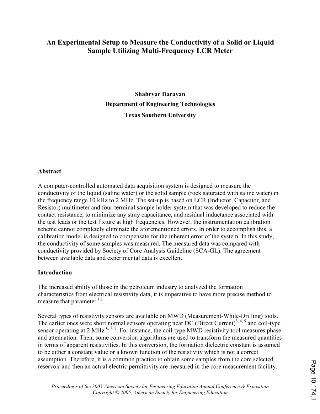 An Experimental Setup to Measure the Conductivity of a Solid Or Liquid Sample Utilizing Multi-Frequency LCR Meter