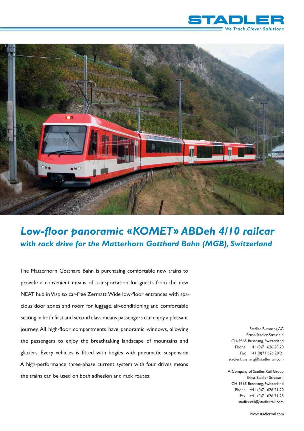 Low-Floor Panoramic «KOMET» Abdeh 4/10 Railcar with Rack Drive for the Matterhorn Gotthard Bahn (MGB), Switzerland