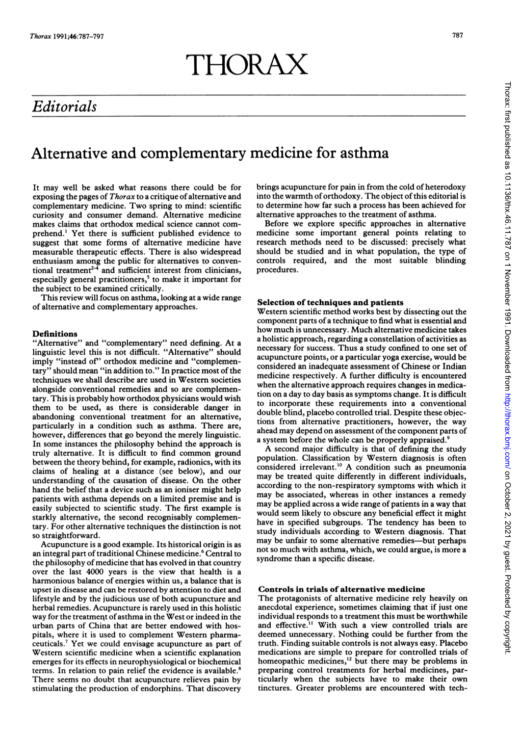 Editorials Alternative and Complementary Medicine for Asthma