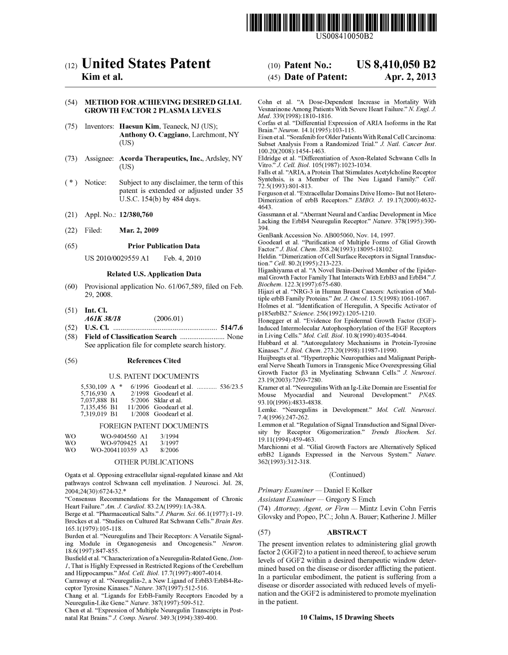 (12) United States Patent (10) Patent No.: US 8.410,050 B2 Kim Et Al