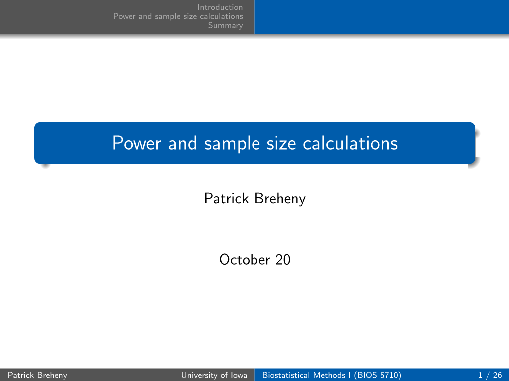 Power and Sample Size Calculations Summary