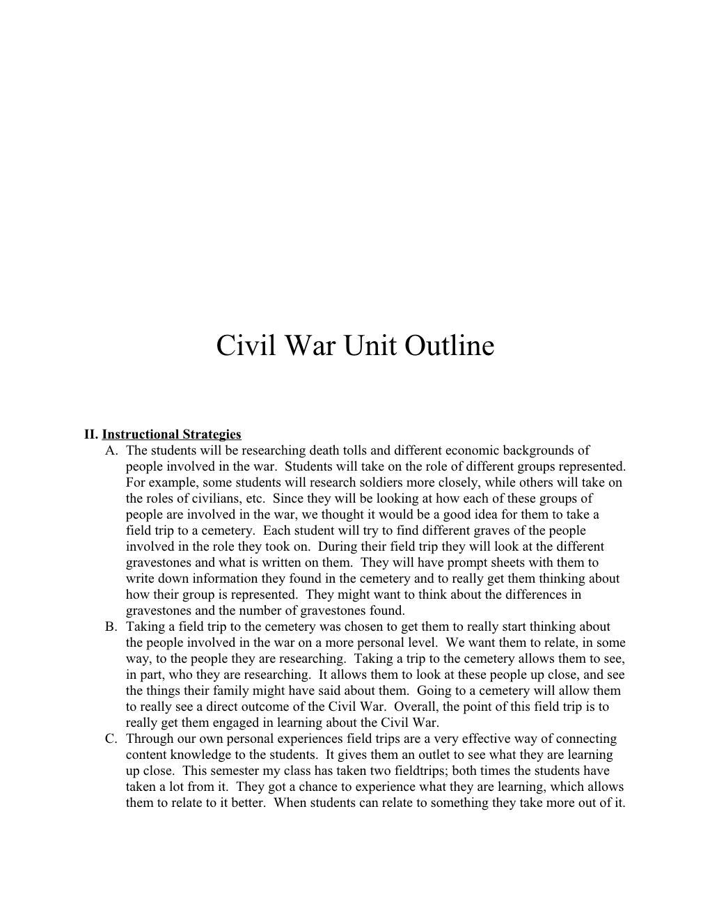 Civil War Unit Outline