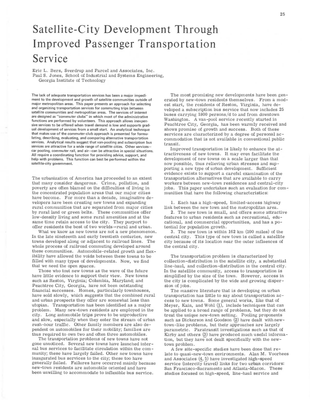 Satellite-City Development Through Improved Passenger Transportation Service Eric L