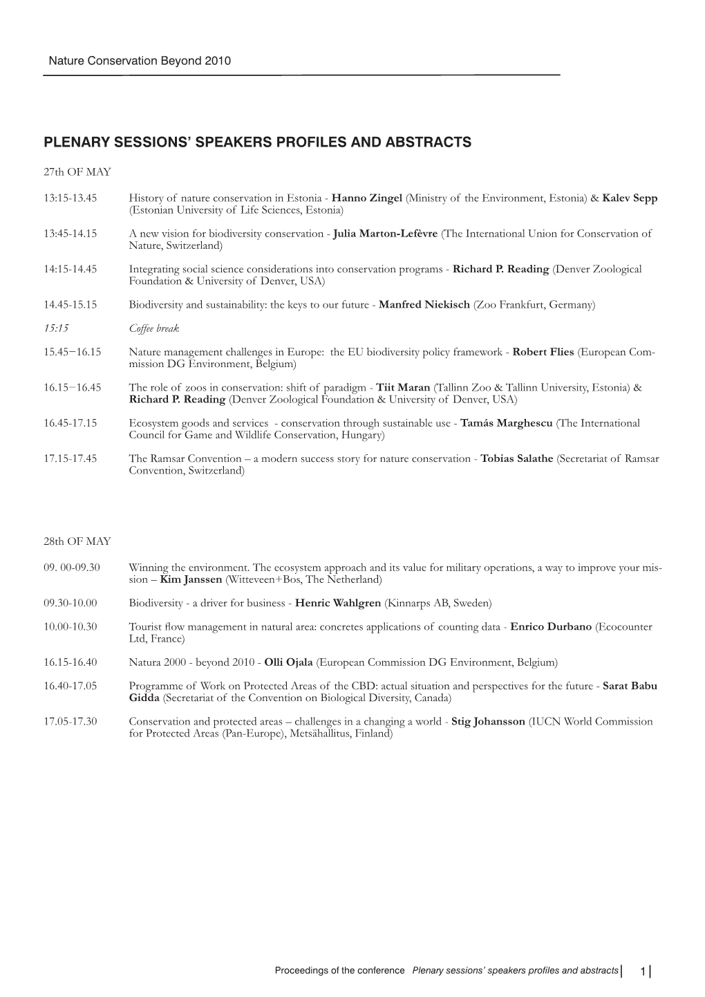 Plenary Sessions' Speakers Profiles and Abstracts