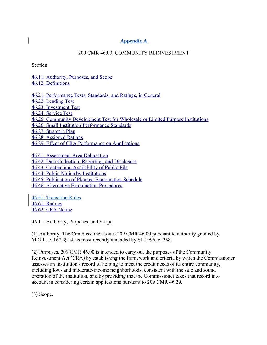 209 Cmr 46.00: Community Reinvestment