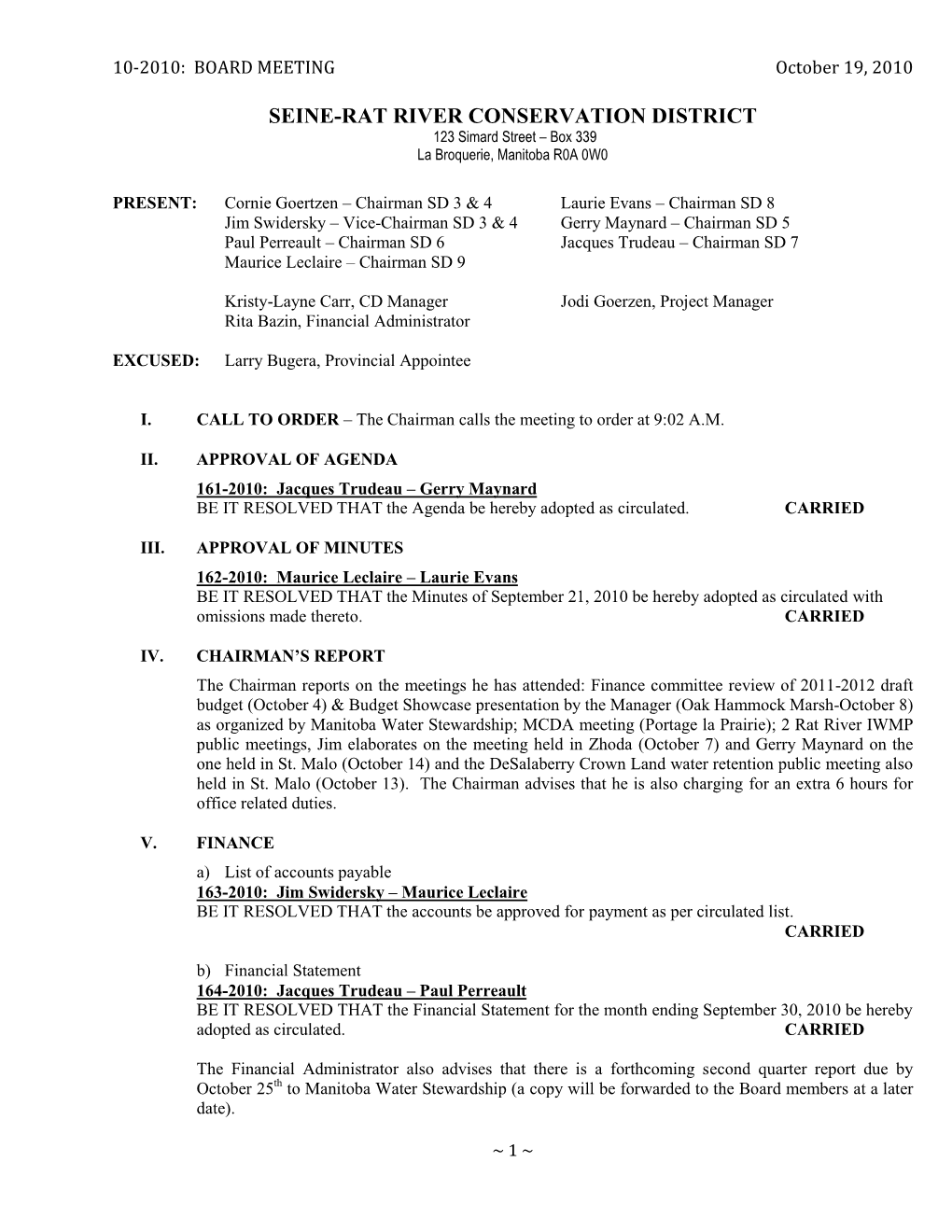 10-10, Board Meeting, October 19