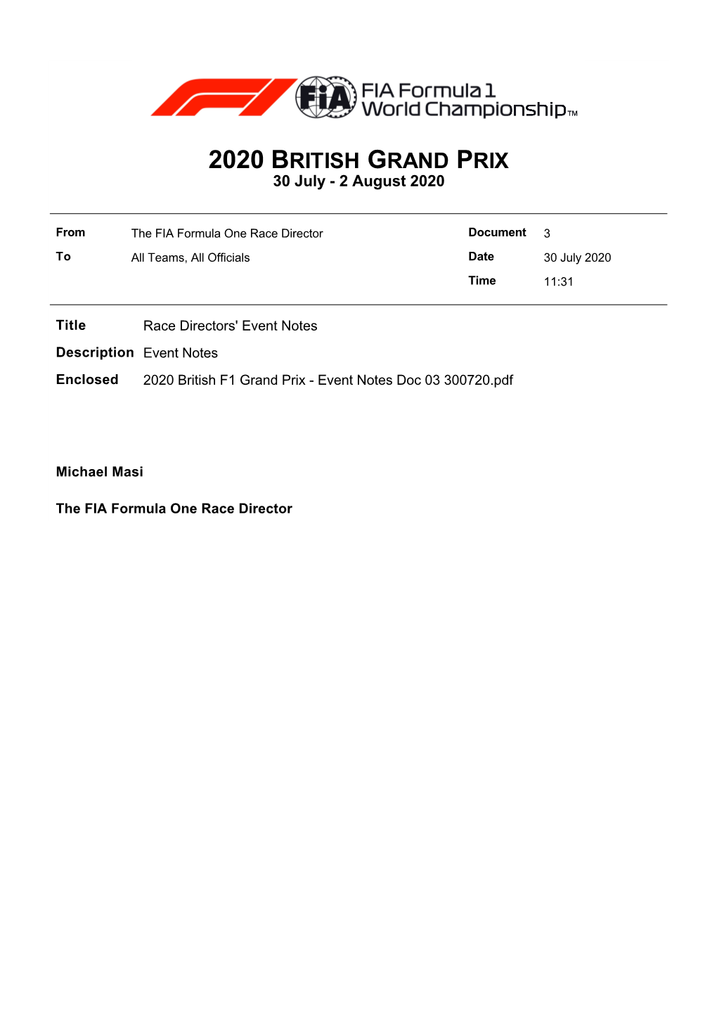 2020 BRITISH GRAND PRIX 30 July - 2 August 2020