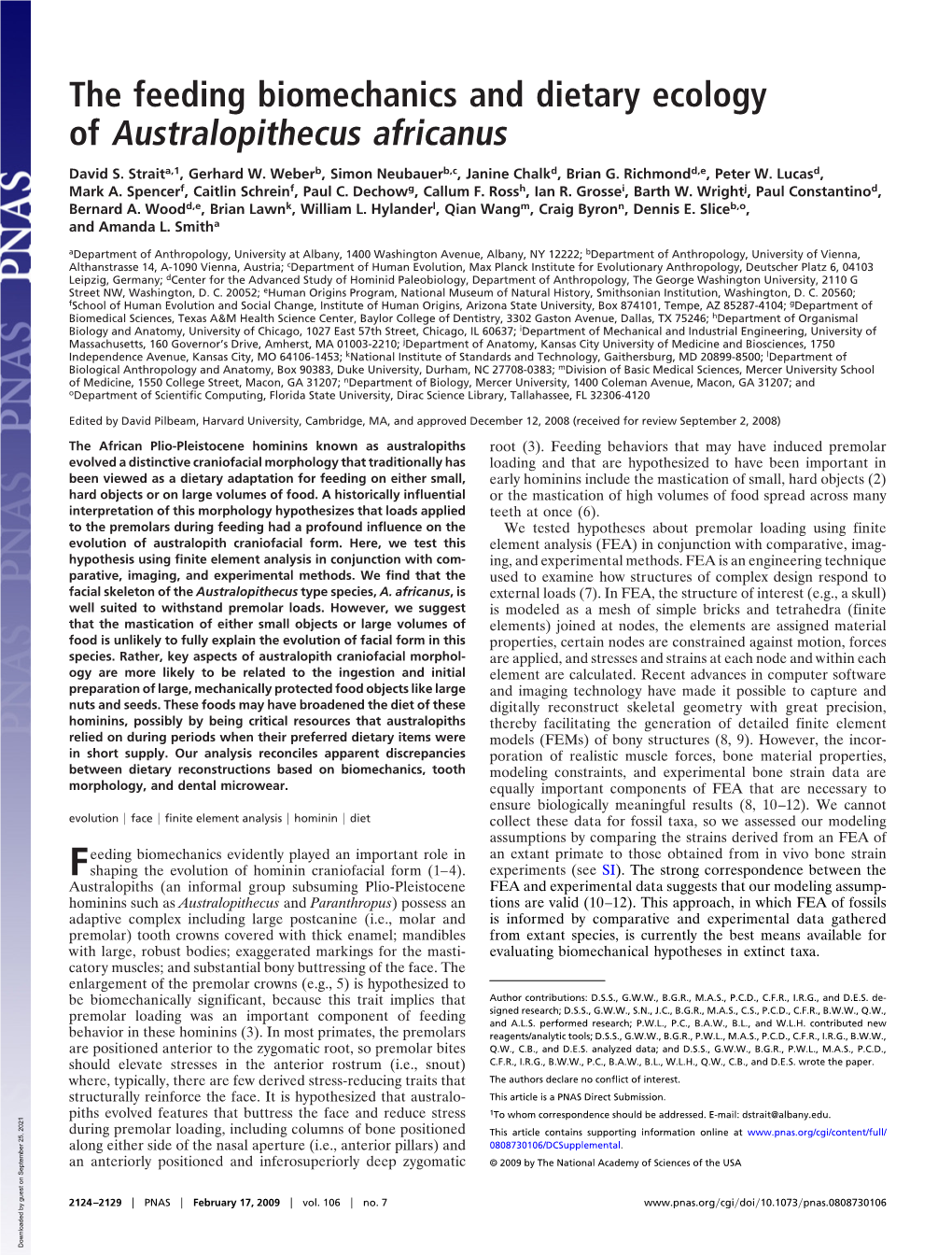 The Feeding Biomechanics and Dietary Ecology of Australopithecus Africanus