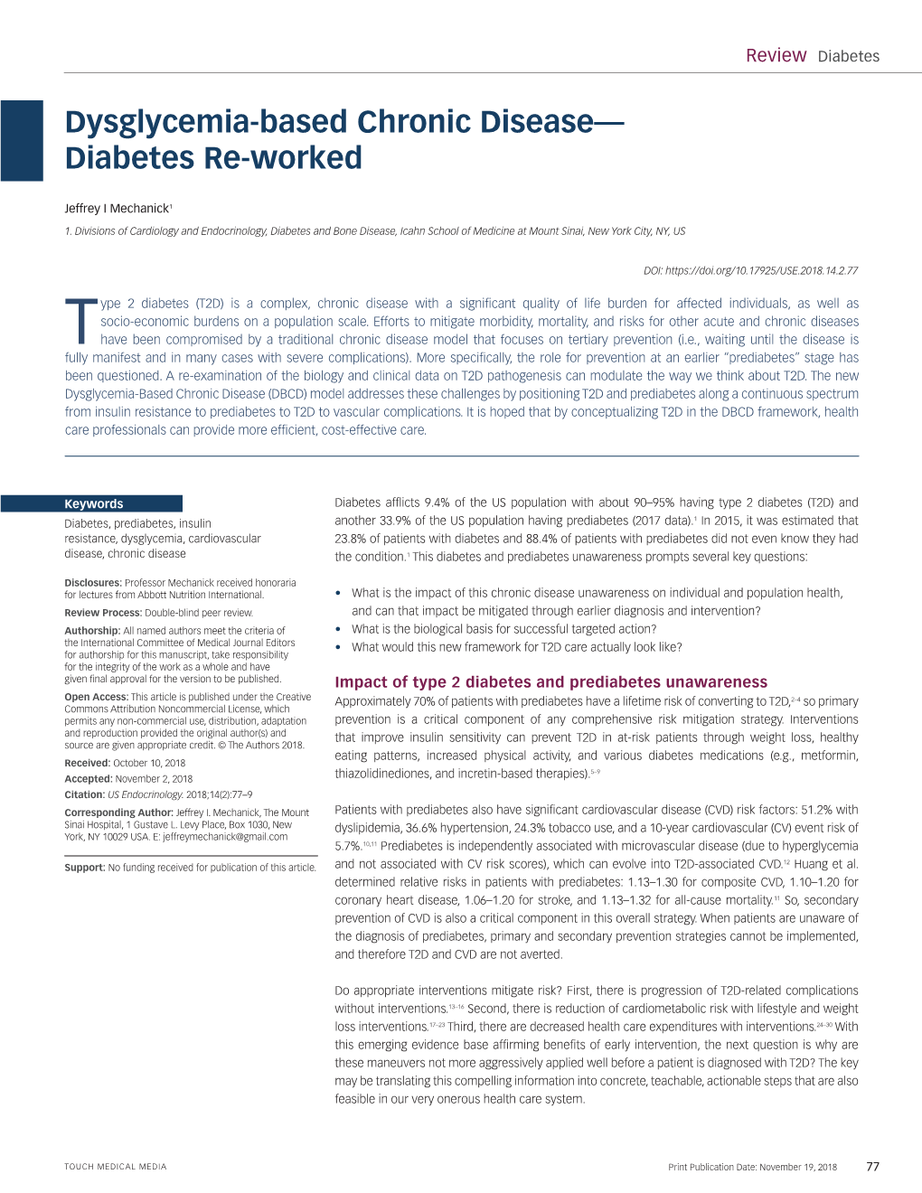 Dysglycemia-Based Chronic Disease— Diabetes Re-Worked