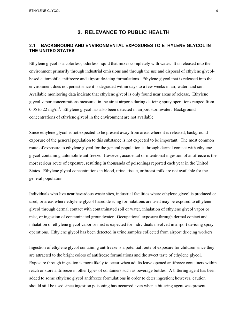 Toxicological Profile for Ethylene Glycol