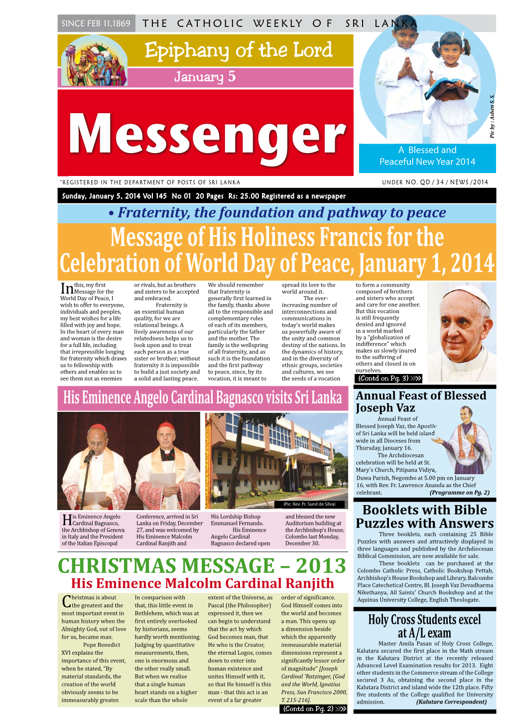 Message of His Holiness Francis for the Celebration of World Day Of