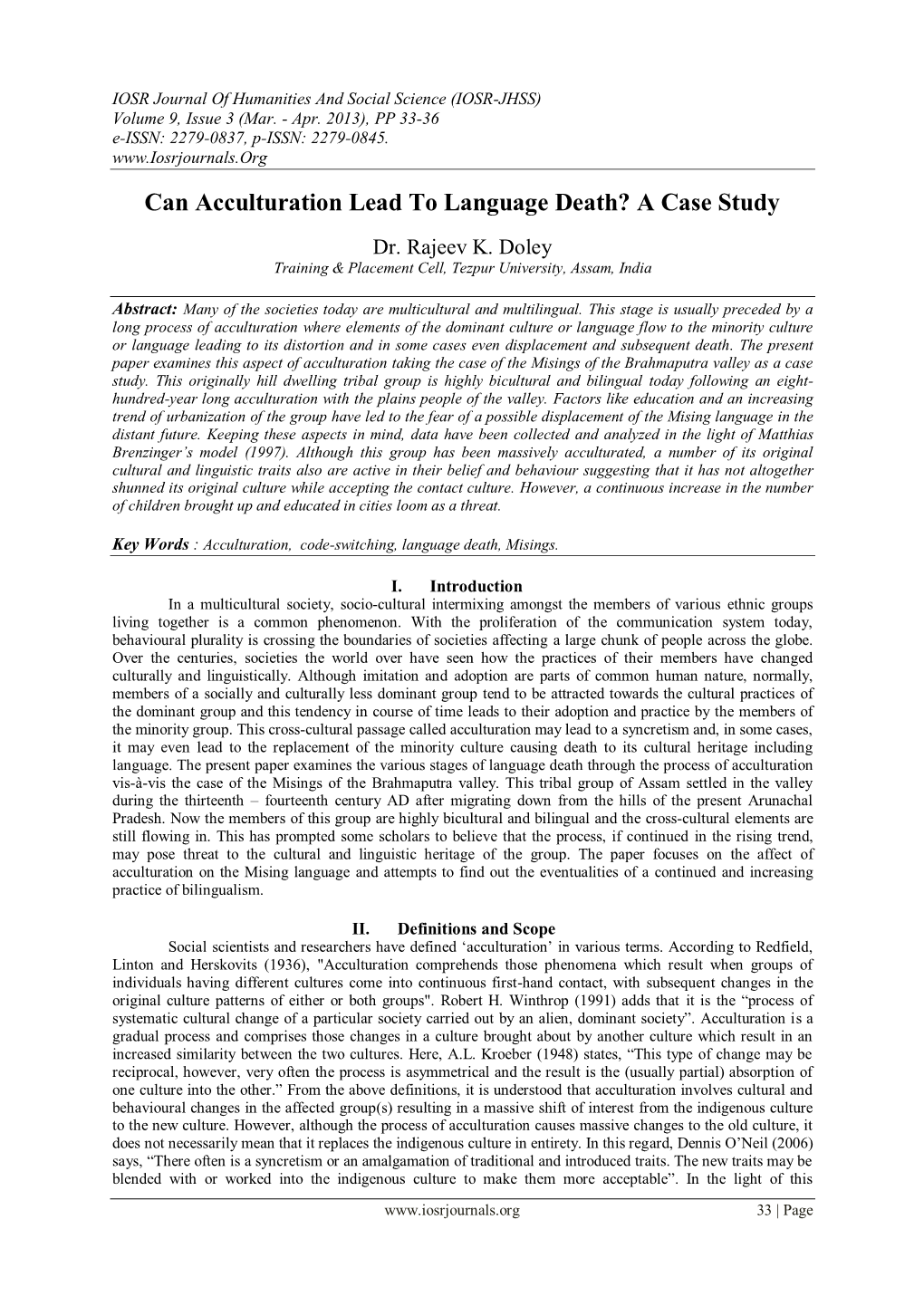 Can Acculturation Lead to Language Death? a Case Study