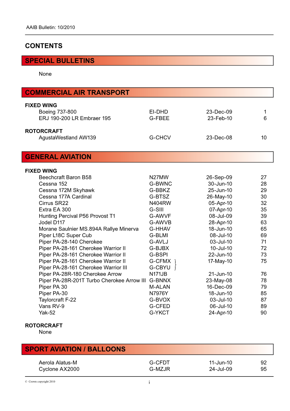 Commercial Air Transport Special Bulletins Sport