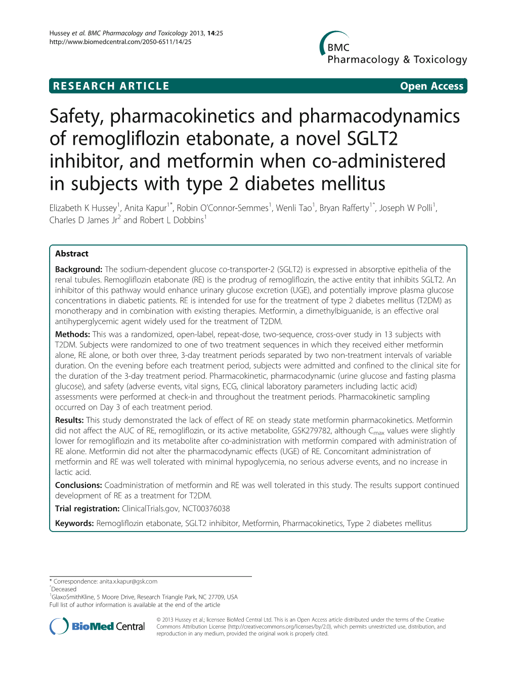 Safety, Pharmacokinetics and Pharmacodynamics of Remogliflozin