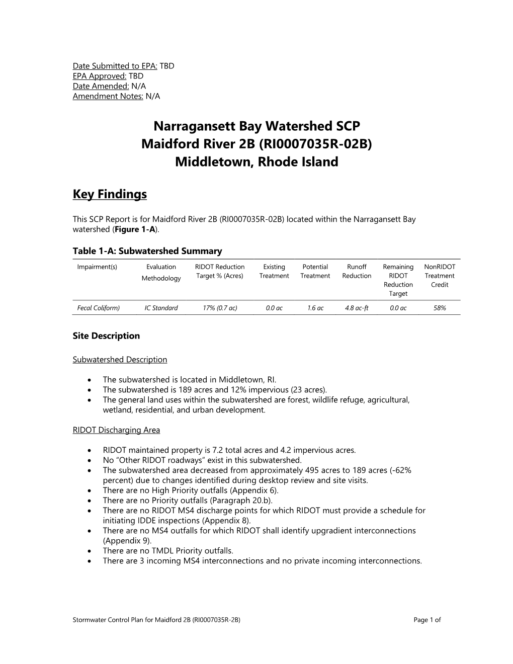 Narragansett Bay Watershed SCP Maidford River 2B (RI0007035R-02B) Middletown, Rhode Island