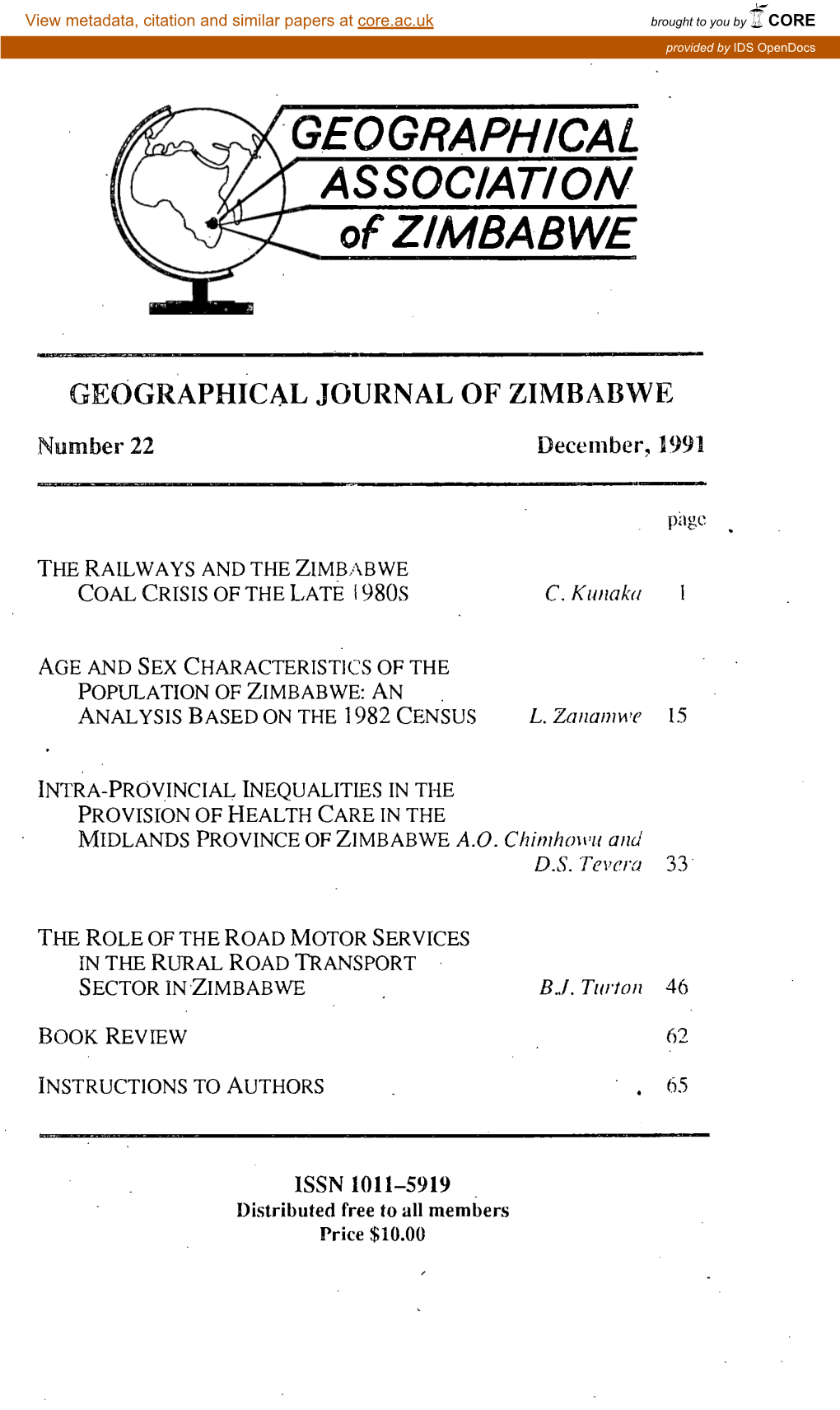 GEOGRAPHICAL ASSOCIATION of ZIMBABWE