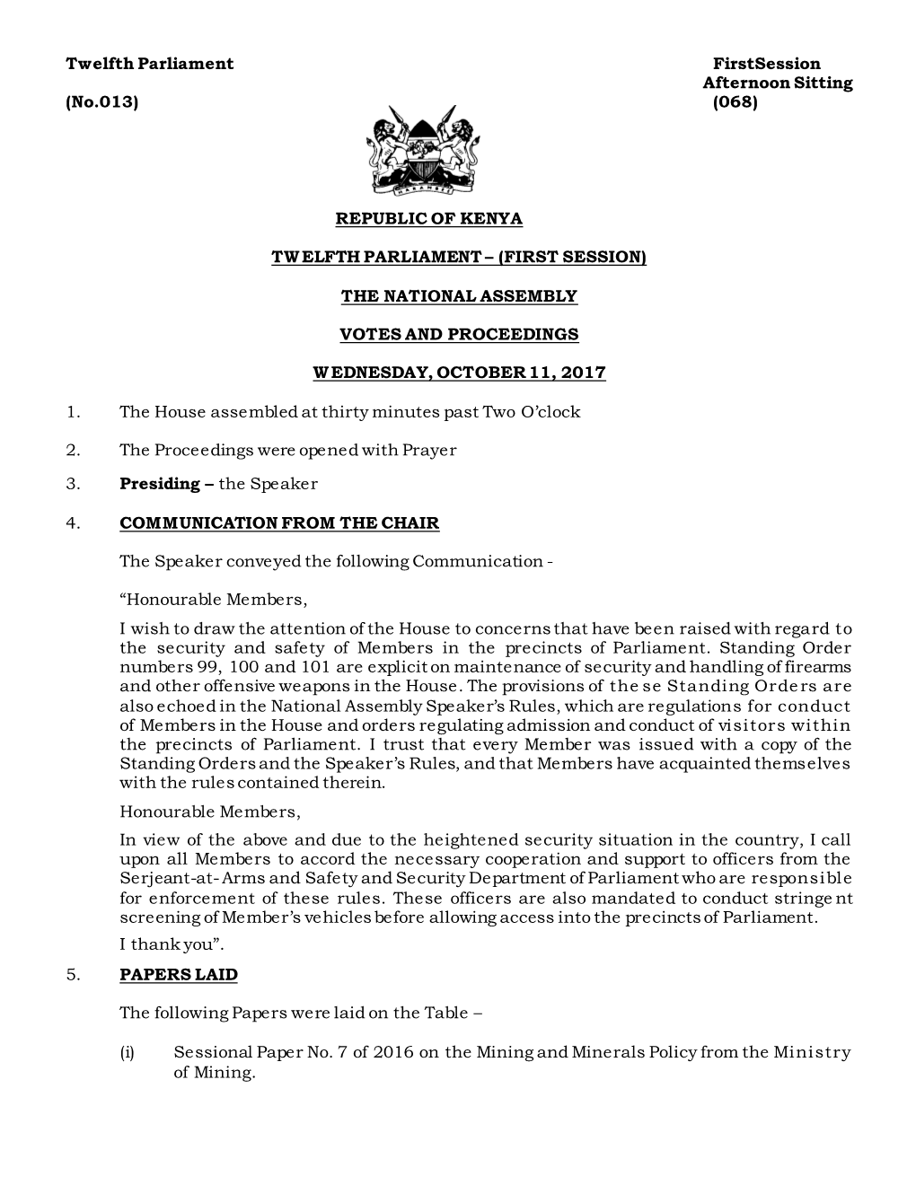 Twelfth Parliament Firstsession Afternoon Sitting (No.013) (068)