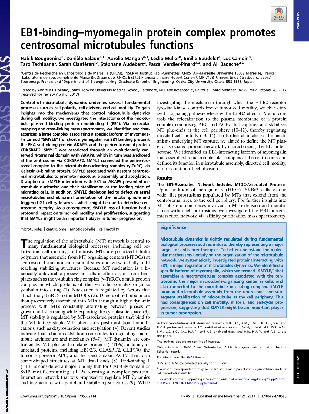 EB1-Binding–Myomegalin Protein Complex Promotes Centrosomal Microtubules Functions