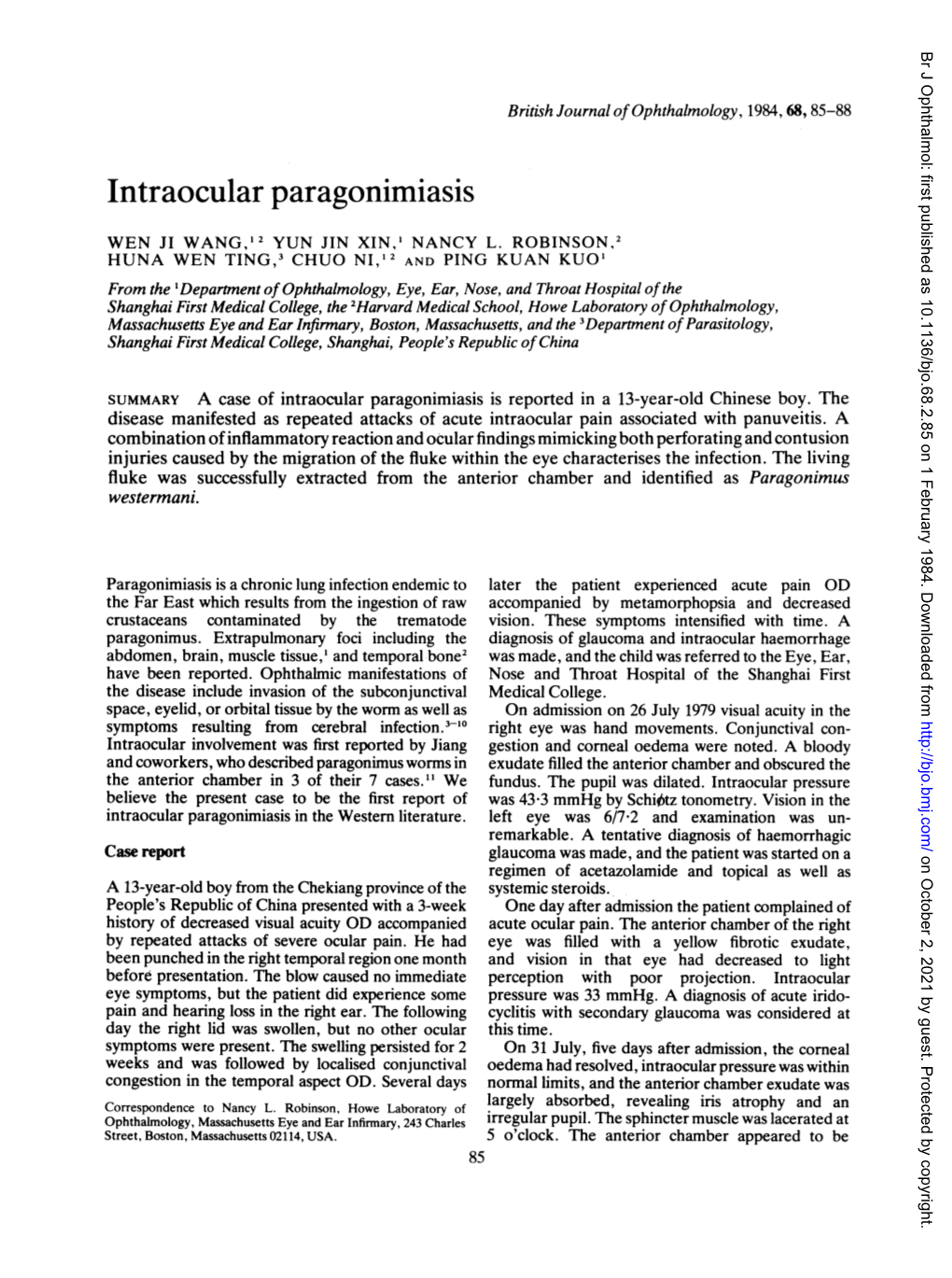 Intraocular Paragonimiasis
