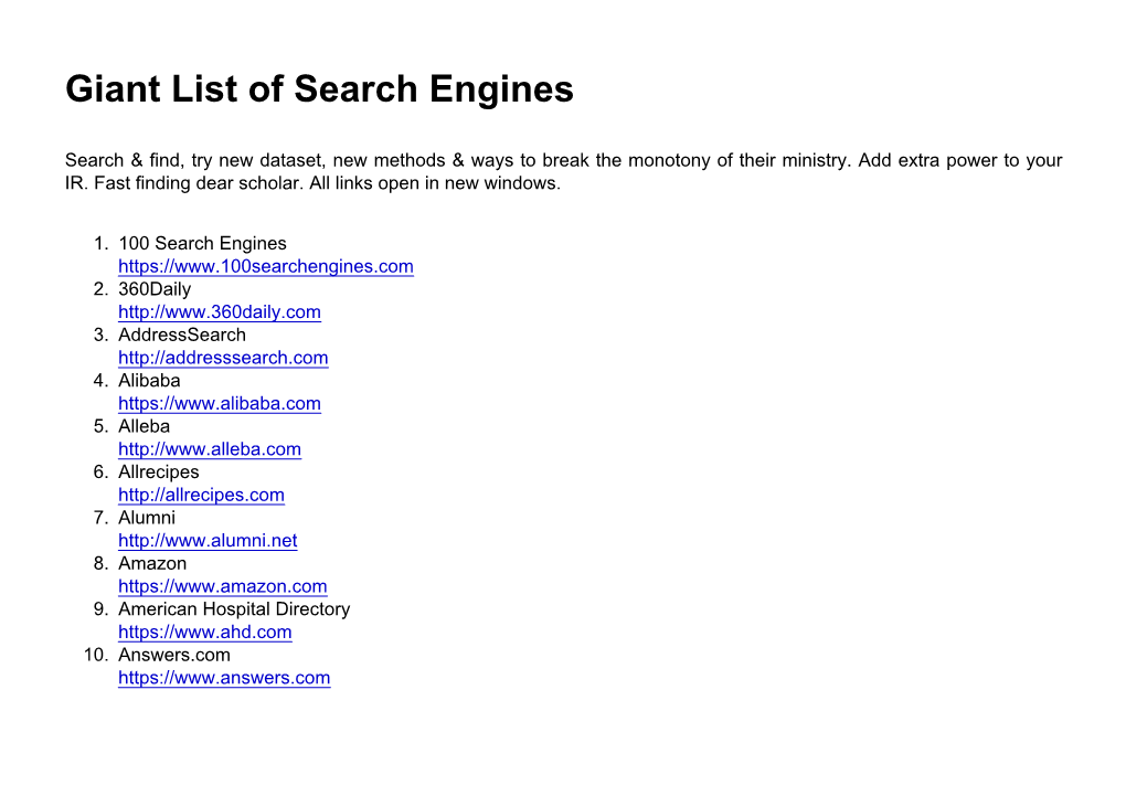 Giant List of Search Engines