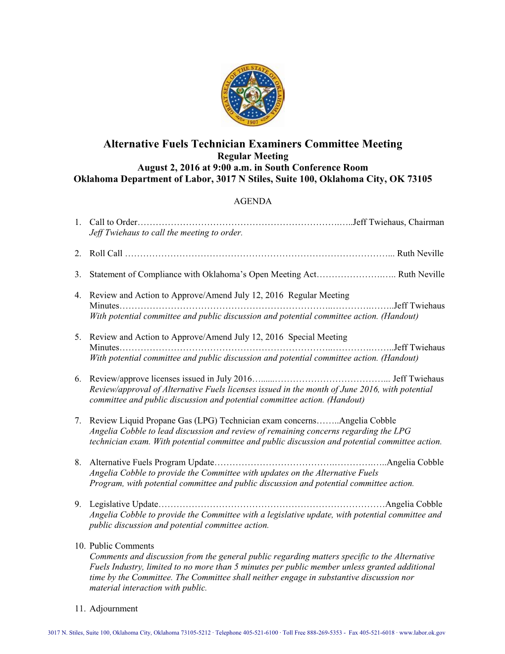 Alternative Fuels Technician Examiners Committee Meeting