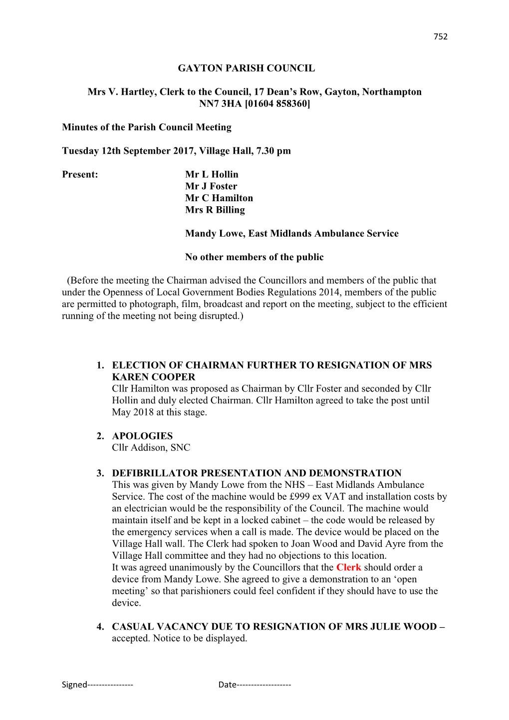 Minutes of the Parish Council Meeting