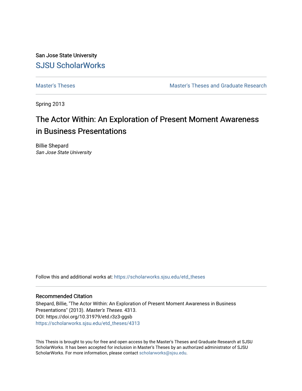 The Actor Within: an Exploration of Present Moment Awareness in Business Presentations