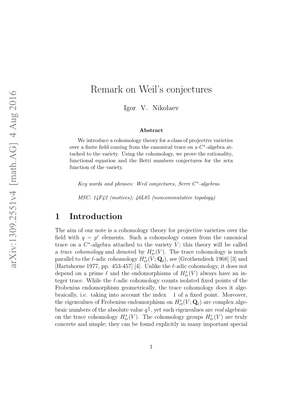 Remark on Weil's Conjectures