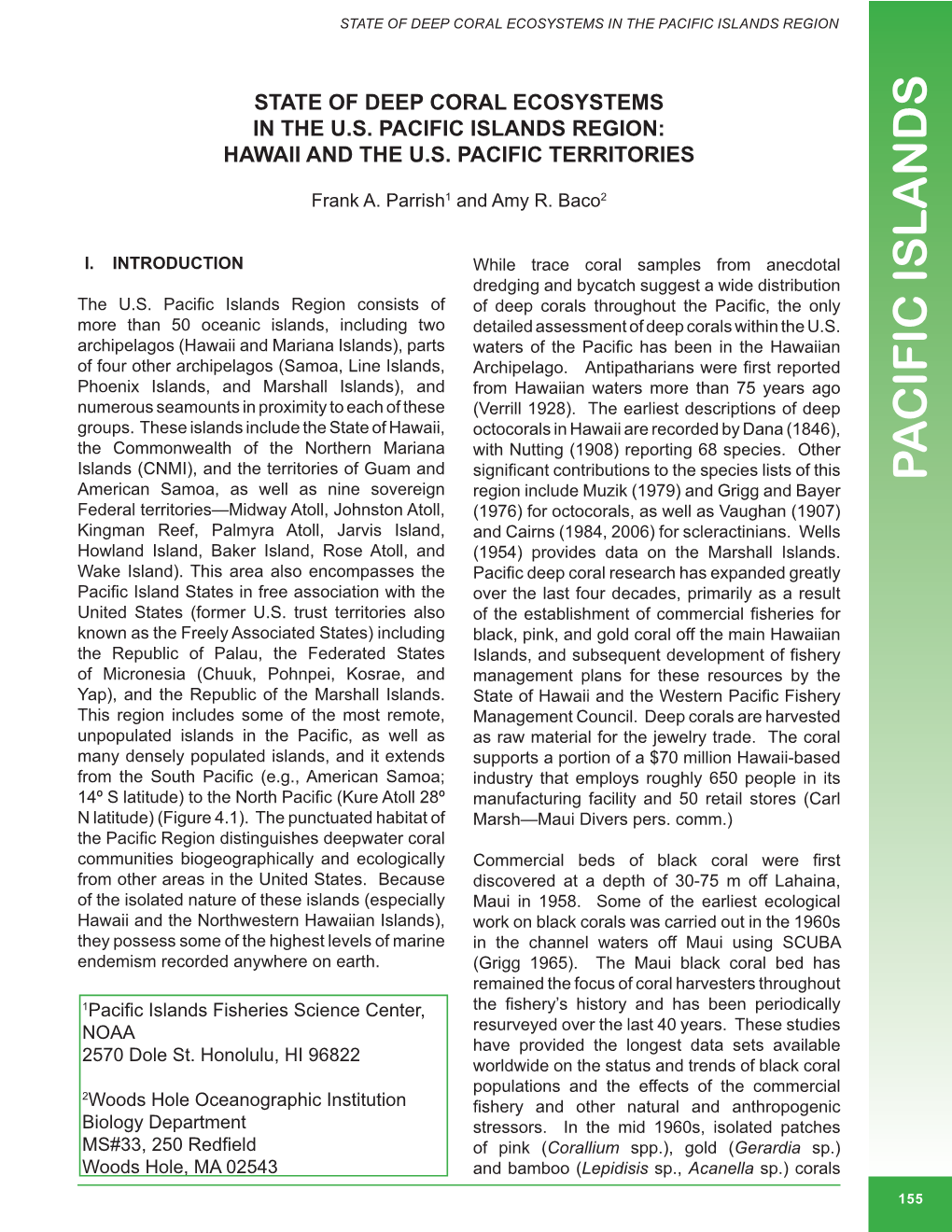 State of Deep Coral Ecosystems in the US Pacific Islands Region