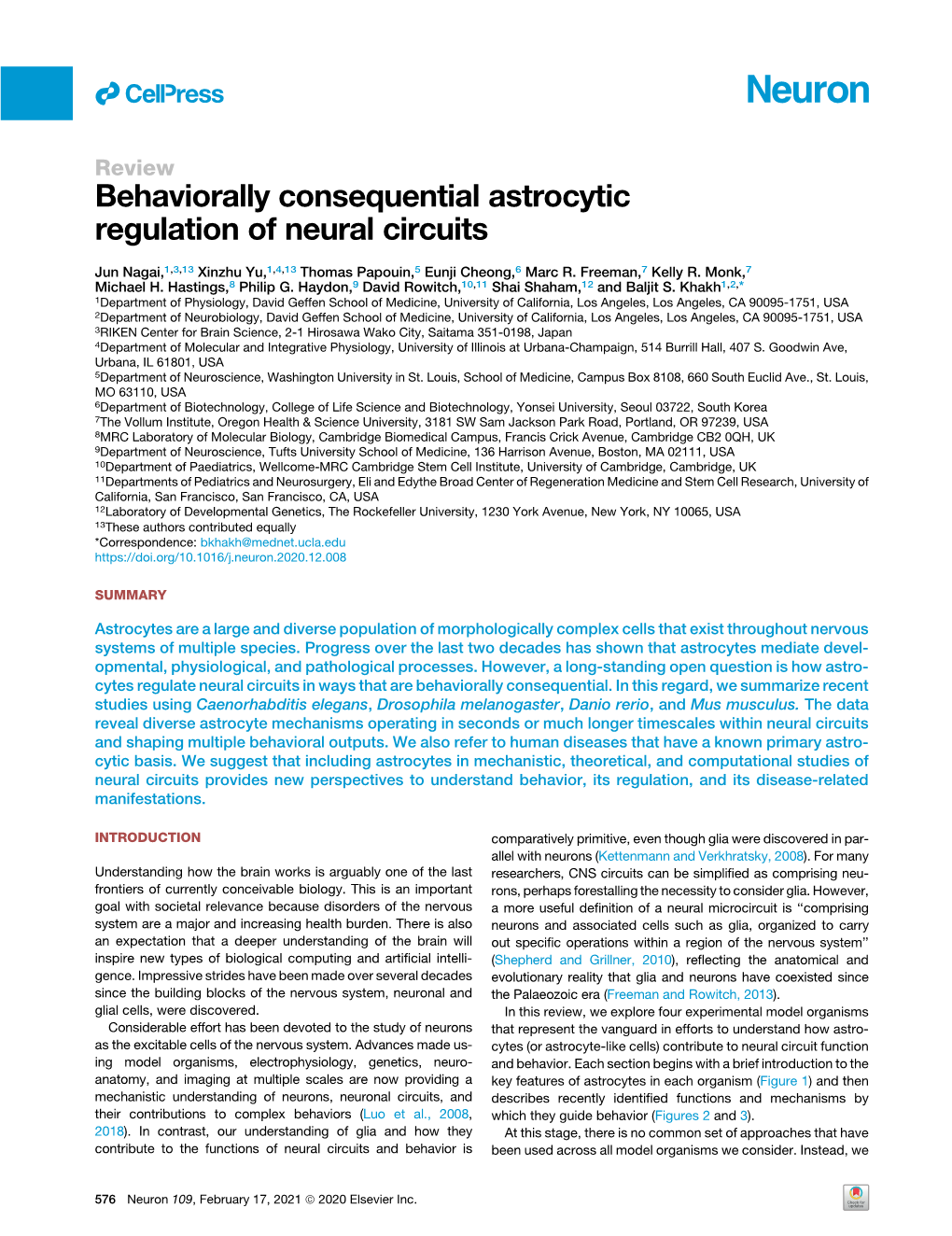 Behaviorally Consequential Astrocytic Regulation of Neural Circuits