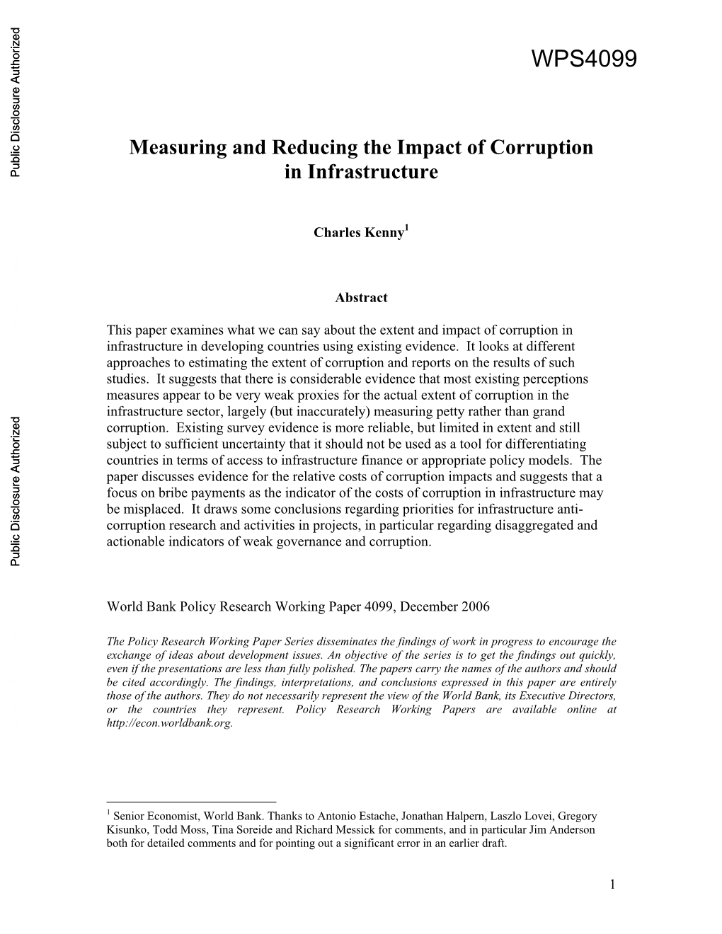 Measuring and Reducing the Impact of Corruption in Infrastructure