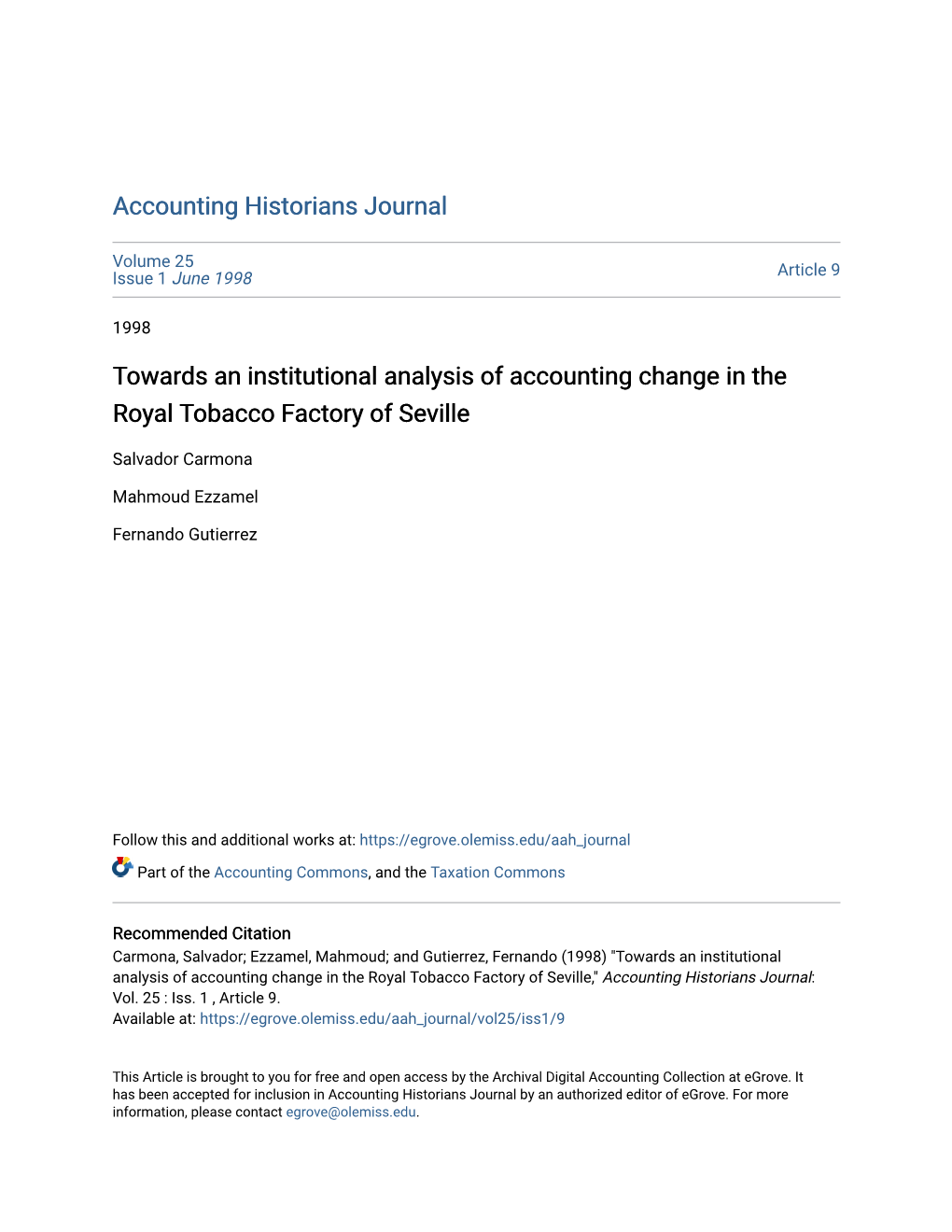 Towards an Institutional Analysis of Accounting Change in the Royal Tobacco Factory of Seville