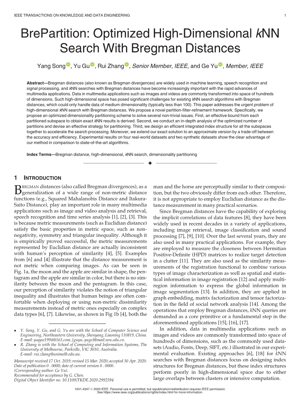 Optimized High-Dimensional Knn Search with Bregman Distances