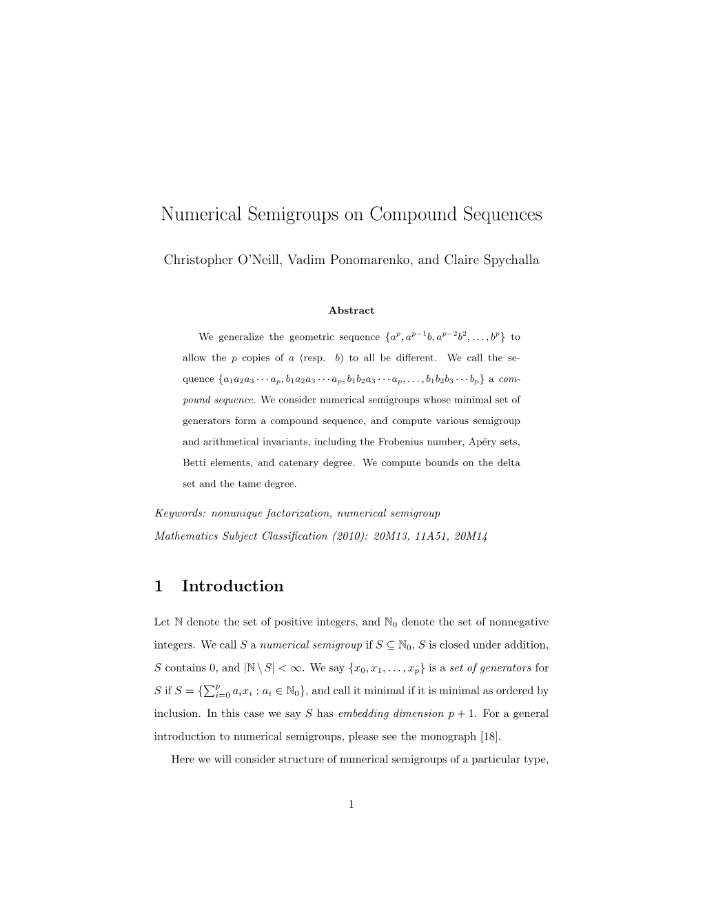 Numerical Semigroups on Compound Sequences